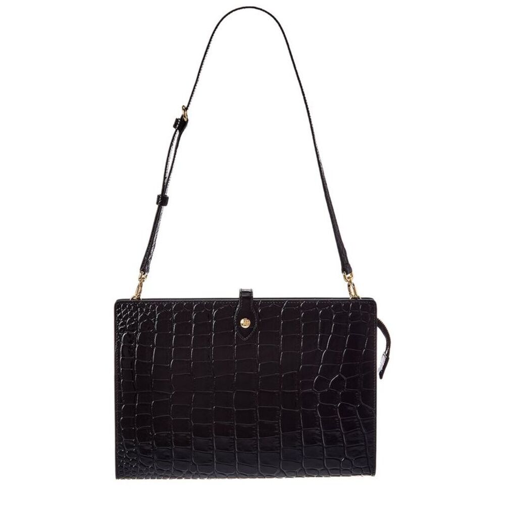 Celine Medium Note Book Croc-Embossed Leather Shoulder Bag, Black
